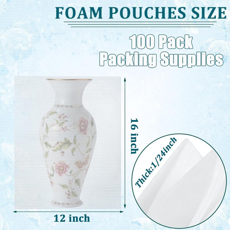 APOCHON 100Pack Packing Foam Pouches 12x16 Inch, Large Cushion Foam Wrap Pouches Protect Mugs, Glasses, Ceramics and Dishes, Plate Packing Sleeves for Moving, Packing Supplies for Fragile Item - Image 2